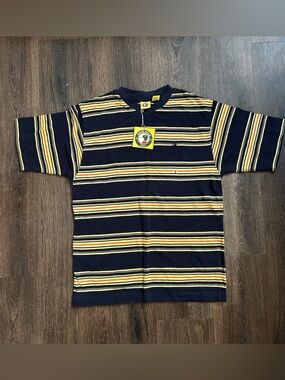 NWT vintage Y2K Duckhead Striped shirt Size L. Navy yellow duckheld emblem